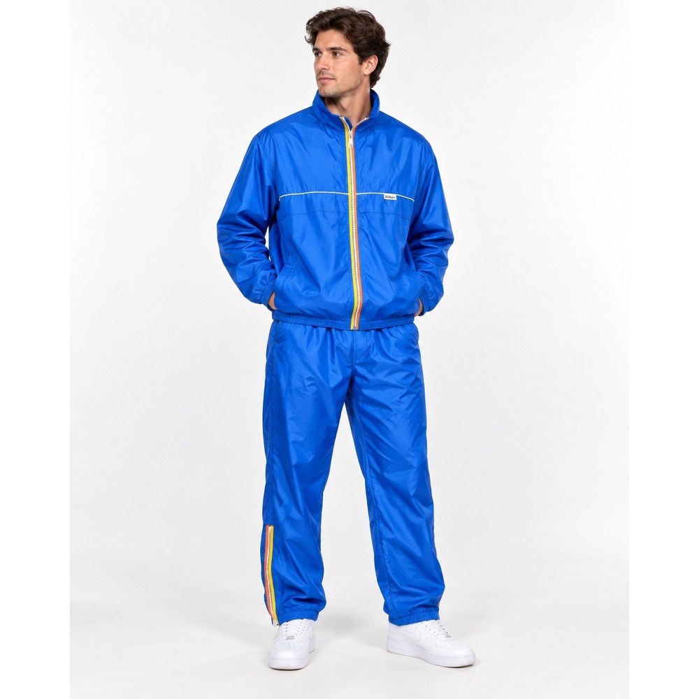 Wilson Track Suit XL Blue Nylon Vintage Rainbow Zip Jacket Pants Set Japan